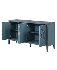Slickblue Retro Sideboard with Circular Groove Design and Round Metal Handles for Entrance, Dining & Living Rooms