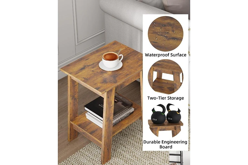 gaomon End Table, Small Side Table, Set of 2 Nightstand with 2-Tier Storage Shelf, Wood Bedside Table, Narrow Side Table Living Room