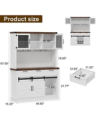gaomon Farmhouse Bar Cabinet with Sliding Barn Door, Tall Kitchen Buffet Hutch Cabinet with Wine & Glasses Rack, Rustic Coffee Bar Sideboard for Livin