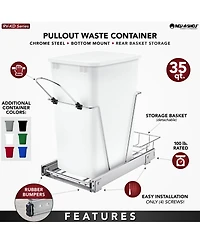 Rev-a-shelf Pullout Trash Can 35 qt. for Kitchen Cabinets, Blue, Rv-12KD-22C-S