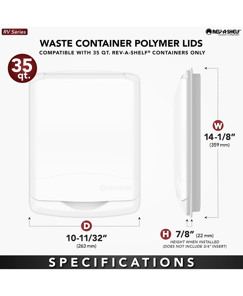 Rev-a-Shelf 35 qt. Trash Can Replacement Lid, White (Lid Only), Rv-35-lid-1