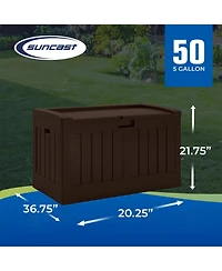 Suncast 50 Gallon Medium Capacity Resin Outdoor Storage Deck Box with Seat, Java