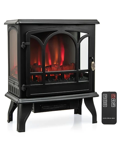 Sugift 1400W Electric Stove Heater with 3-Level Flame Effect and 3-Sided View