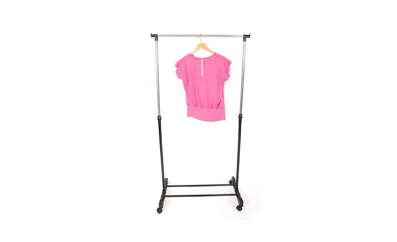 Slickblue Vertical & Horizontal Stretching Clothes Rack with Shoe Shelf - Single-Bar Design