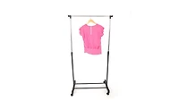 Slickblue Vertical & Horizontal Stretching Clothes Rack with Shoe Shelf - Single-Bar Design