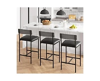 Bar Stools Set of 2, Kitchen Bar Stools with Footrest, 25.5 Inches Upholstered Bar Chairs with Back, 2 Counter Height Barstools for Counter Bar, Islan