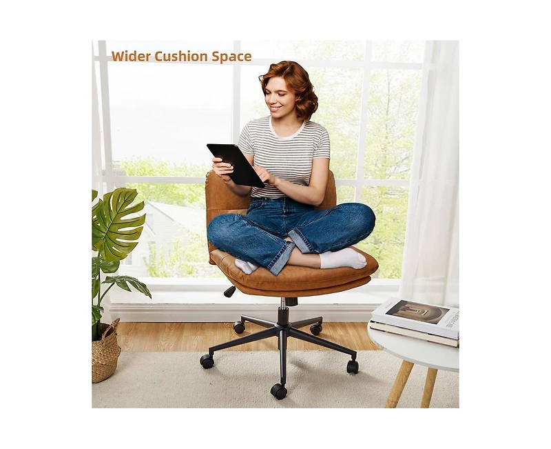 gaomon Armless Criss Cross Chair with Wheels, 360° Height Adjustable Swivel Office Chair, Wide Seat Swivel Leather Desk Chair