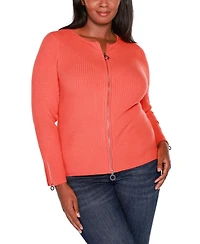 Belldini Plus Size Black Label Ribbed Double-Zip Cardigan Sweater