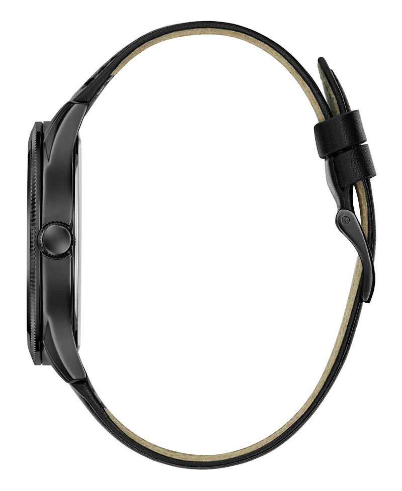 Guess Men's Analog Black Genuine Leather Watch, 44mm