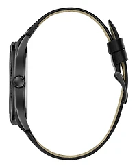 Guess Men's Analog Black Genuine Leather Watch, 44mm