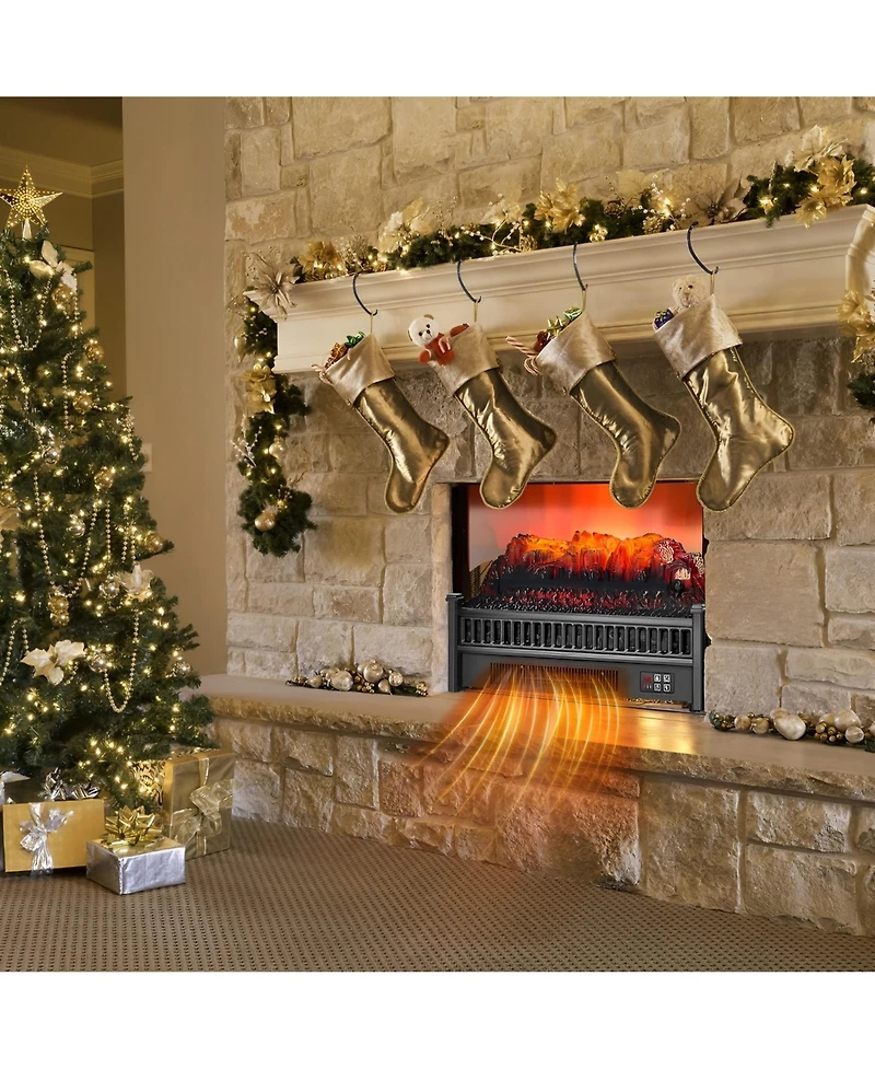 Skonyon 1400W Electric Fireplace Log Heater with Adjustable Flame Brightness-Black