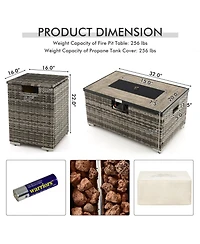 Sugift 32 x 20 Inch Propane Rattan Fire Pit Table Set with Side Table Tank and Cover