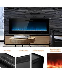 Skonyon 60 Inch Wall Mounted Recessed Electric Fireplace with Decorative Crystal and Log