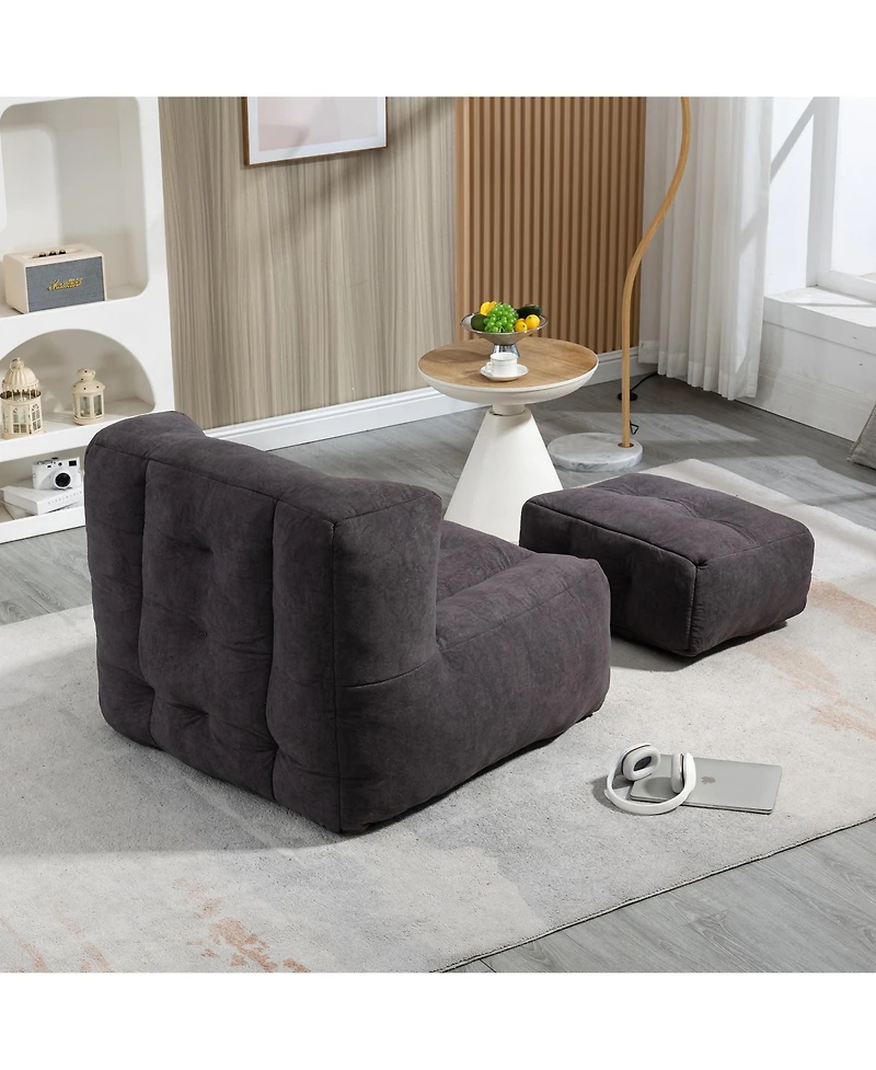 The Pop Home Fluffy Bean Bag Chair with Ottoman, Super Soft Lazy Sofa for Living Room-The