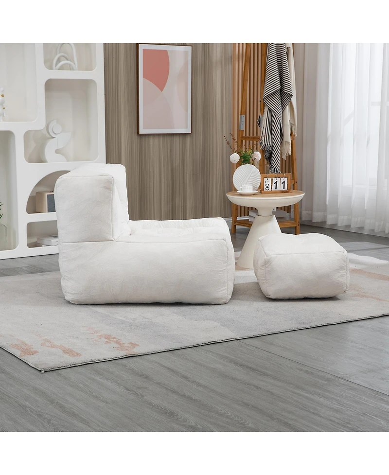 Fluffy Bean Bag Chair with Ottoman, Super Soft Lazy Sofa for Living Room-The Pop Home