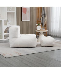 Fluffy Bean Bag Chair with Ottoman, Super Soft Lazy Sofa for Living Room-The Pop Home