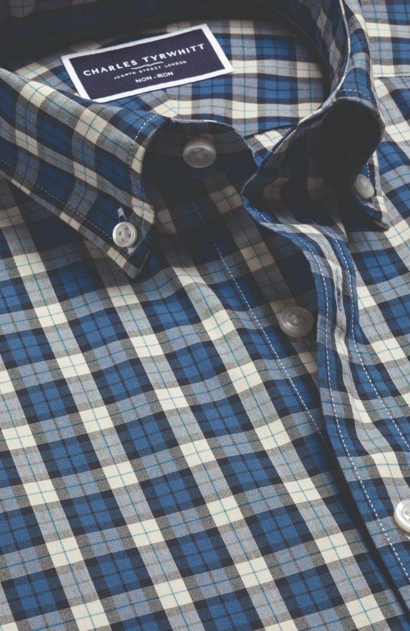 Charles Tyrwhitt Men's Slim Fit Plaid Check Non-Iron Stretch Poplin Shirt