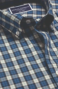 Charles Tyrwhitt Men's Slim Fit Plaid Check Non-Iron Stretch Poplin Shirt