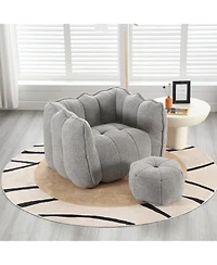 Soft Bean Bag Chair with Footstool, Comfortable Sofa for Gaming, Reading, and Tv-The Pop Home