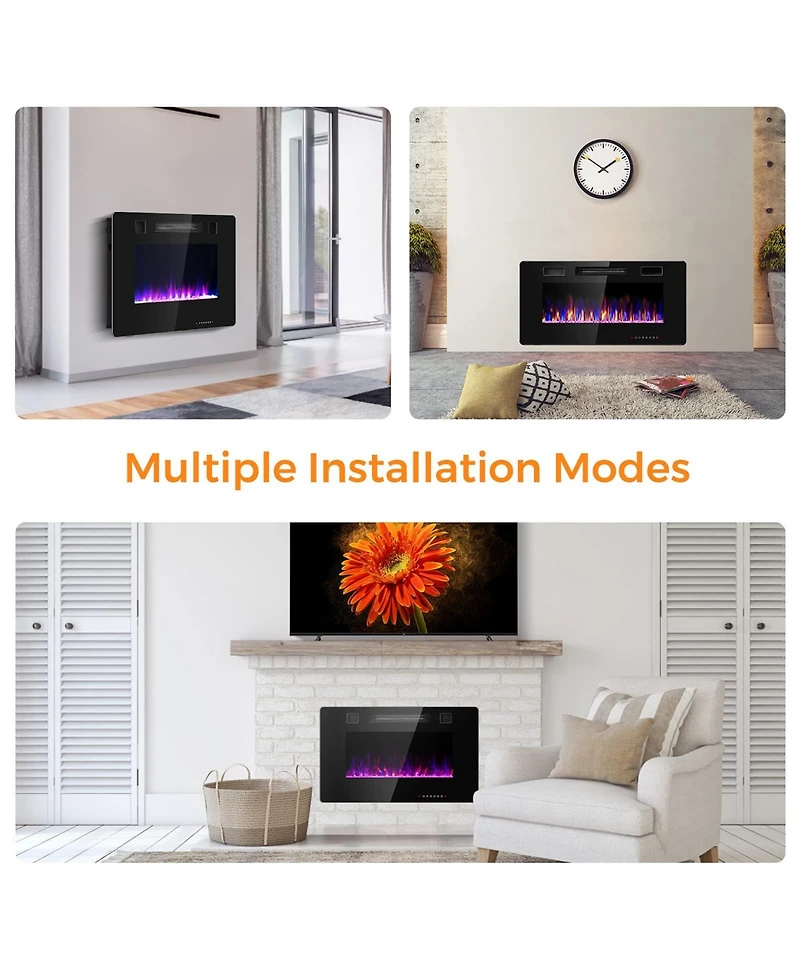 Sugift 30-Inch Recessed Ultra Thin Electric Fireplace Heater with Glass Appearance
