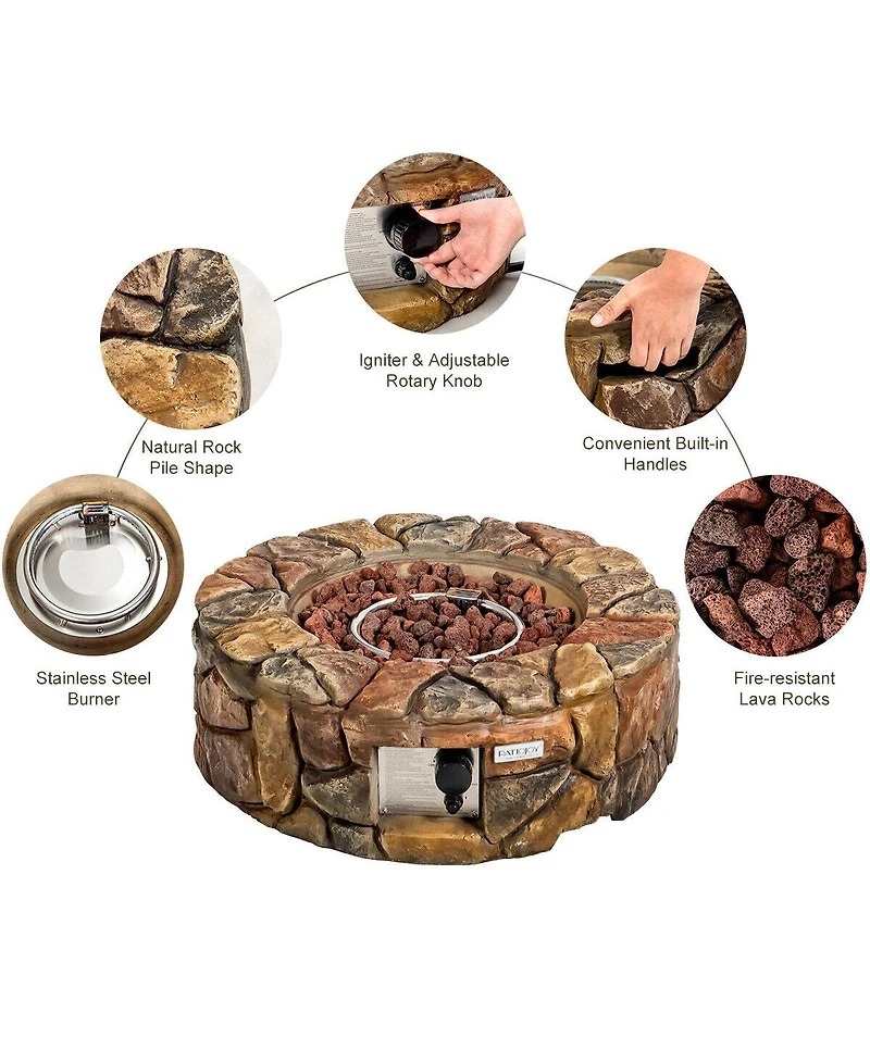 Skonyon 28 Inch Propane Gas Fire Pit Outdoor 40 000 Btu Stone-Brown