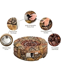 Skonyon 28 Inch Propane Gas Fire Pit Outdoor 40 000 Btu Stone-Brown