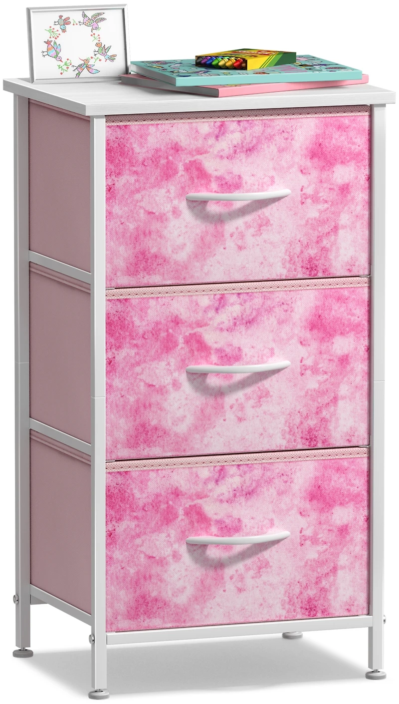 Sorbus Nightstand with 3 Drawers - Steel Frame, Wood Top & Easy Pull Fabric Bins Perfect for Home, Bedroom, Office College Dorm