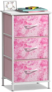 Sorbus Nightstand with 3 Drawers - Steel Frame, Wood Top & Easy Pull Fabric Bins Perfect for Home, Bedroom, Office College Dorm