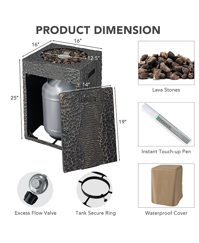 Skonyon 16 Feet Square Outdoor Propane Fire Pit with Lava Rocks Waterproof Cover 30000 Btu-Black