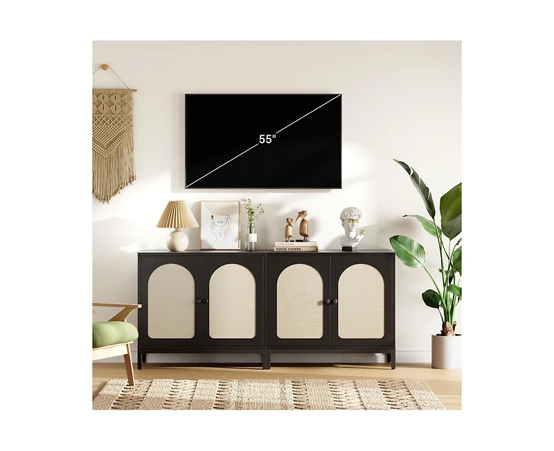 gaomon Rattan Sideboard Buffet Cabinet, Kitchen Storage Cabinet with Adjustable Shelf, Boho Accent Liquor Bar Console Cabin
