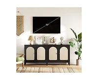 gaomon Rattan Sideboard Buffet Cabinet, Kitchen Storage Cabinet with Adjustable Shelf, Boho Accent Liquor Bar Console Cabin