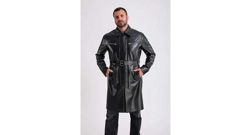 Furniq Uk Men's Leather Trench Coat