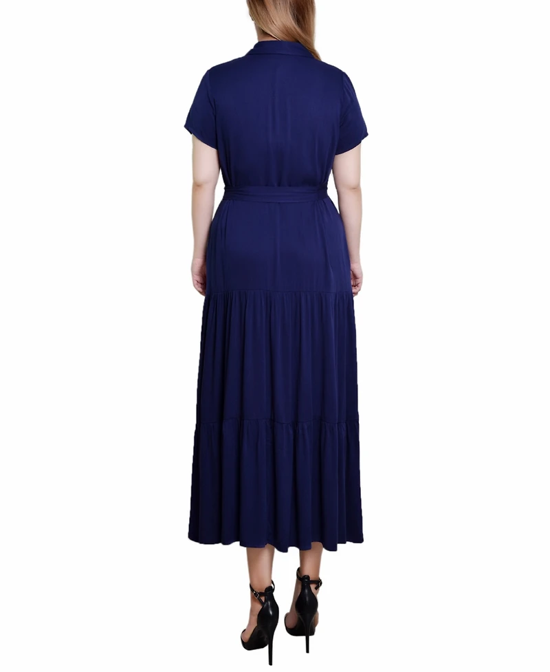 Ny Collection Petite Short Sleeve Midi Twill Dress