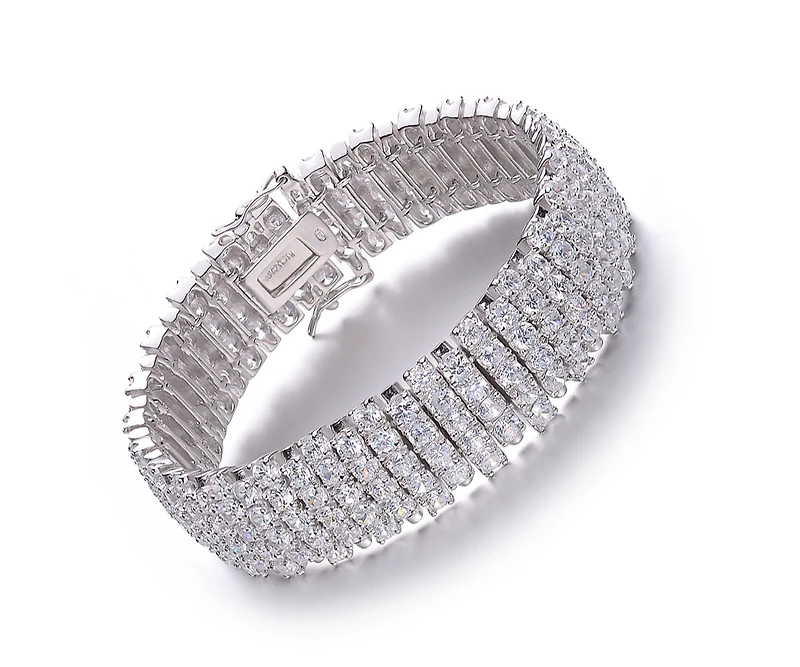 Sterling Silver with Colored Cubic Zirconia Wide Elegant Bracelet