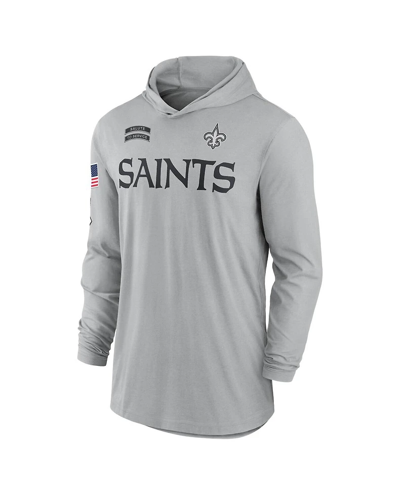 Nike Men's Gray New Orleans Saints 2024 Salute to Service Lightweight Performance Long Sleeve Hooded T-Shirt