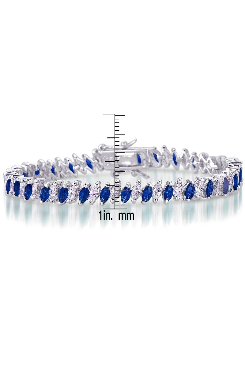 Sterling Silver Blue Cubic Zirconia Marquise Tennis Bracelet