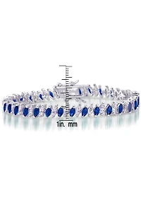 Sterling Silver Blue Cubic Zirconia Marquise Tennis Bracelet