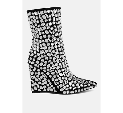 Trend Titan Diamante Slim Wedge Heel Boots