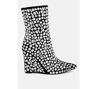 Trend Titan Diamante Slim Wedge Heel Boots