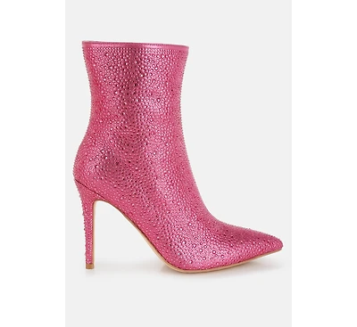 Anun Rhinestones Embellished High Ankle Boots