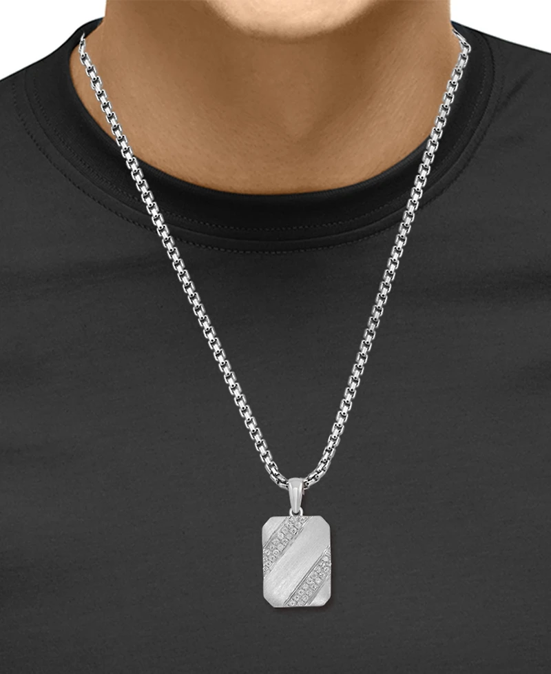 Effy Men's White Zircon (3/8 ct. t.w.) Tag 22" Pendant Necklace in Sterling Silver
