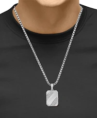 Effy Men's White Zircon (3/8 ct. t.w.) Tag 22" Pendant Necklace in Sterling Silver