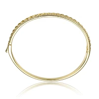 Sterling Silver 14k Yellow Gold Plated with Cubic Zirconia Chain Link Stiff Bangle Bracelet