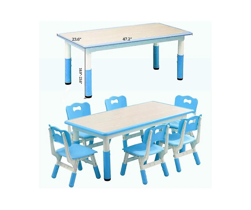 gaomon Modern Kids Table and 6 Chair Set, 47.20" Height Adjustable Toddler Table and 6 Chairs Set with Non-Slip Table Legs&Organizer Graffiti Desktop