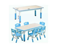gaomon Modern Kids Table and 6 Chair Set, 47.20" Height Adjustable Toddler Table and 6 Chairs Set with Non-Slip Table Legs&Organizer Graffiti Desktop