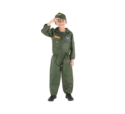 Dress Up America Kids Air Force Pilot Jumpsuit & Cap Costume Set
