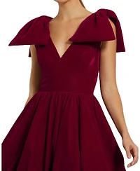 Mac Duggal Women's Shoulder Bow Velvet Bubble Mini Dress