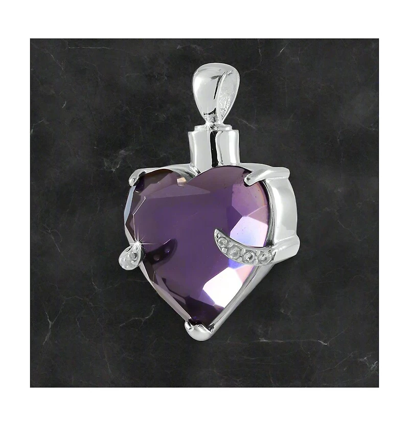 Silver .925 Cremation Royal Purple Heart 5/8 inch Pendant with 18 inch Necklace