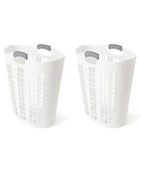 Gracious Living Easy Carry Flex 87 L Plastic Laundry Hamper, White (2 Pack)