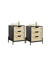 Gaomon Nightstand Set Of 2 Rattan End Table Nightstands With 3 Natural Rattan Drawers
